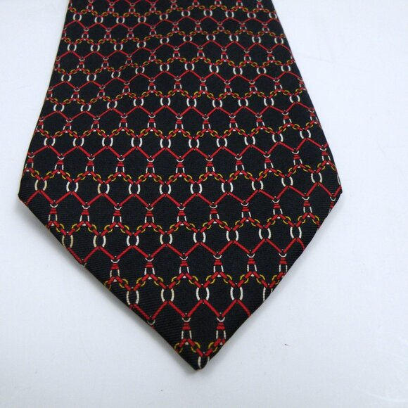 Vintage Burberrys 100% Silk Tie Swiss Made Navy Red Geometric - Picture 4 of 5